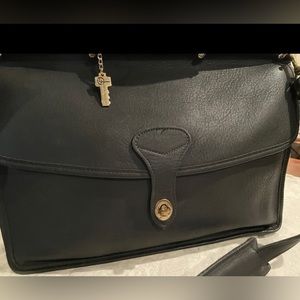 EUC Jack Georges Black Leather Messenger Bag,top handle/shoulder strap